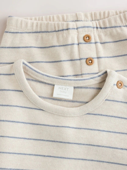 |BabyBoy| Conjunto de Blusa Listrada e Legging para Bebê – Azul/Creme (0 meses a 2 anos)