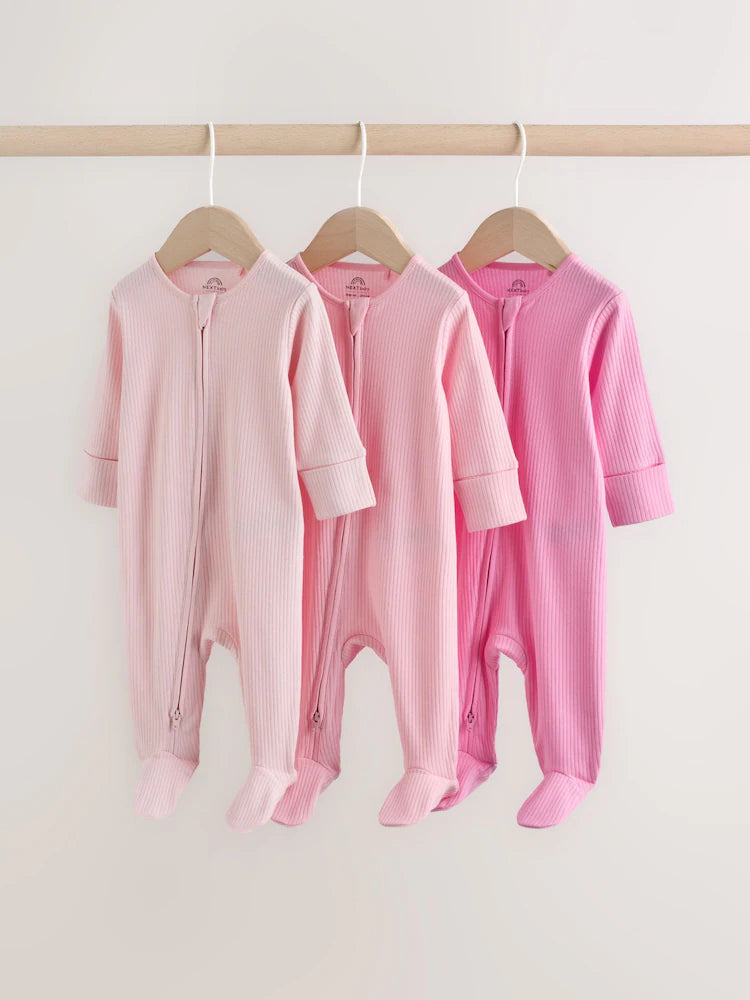 |BabyGirl| Kit Com 3 Macacões De Bebé Rosa com Fecho Bidirecional (0 aos 2 anos)