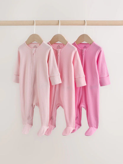 |BabyGirl| Kit Com 3 Macacões De Bebé Rosa com Fecho Bidirecional (0 aos 2 anos)