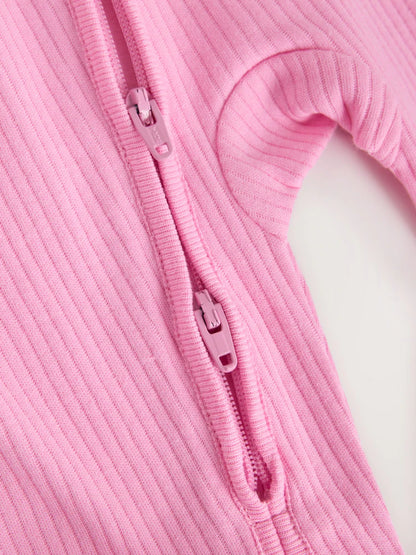 |BabyGirl| Kit Com 3 Macacões De Bebé Rosa com Fecho Bidirecional (0 aos 2 anos)