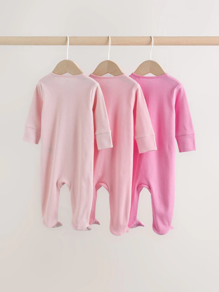 |BabyGirl| Kit Com 3 Macacões De Bebé Rosa com Fecho Bidirecional (0 aos 2 anos)