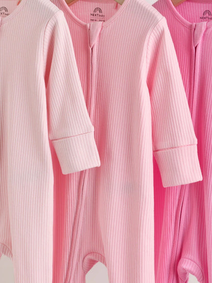 |BabyGirl| Kit Com 3 Macacões De Bebé Rosa com Fecho Bidirecional (0 aos 2 anos)