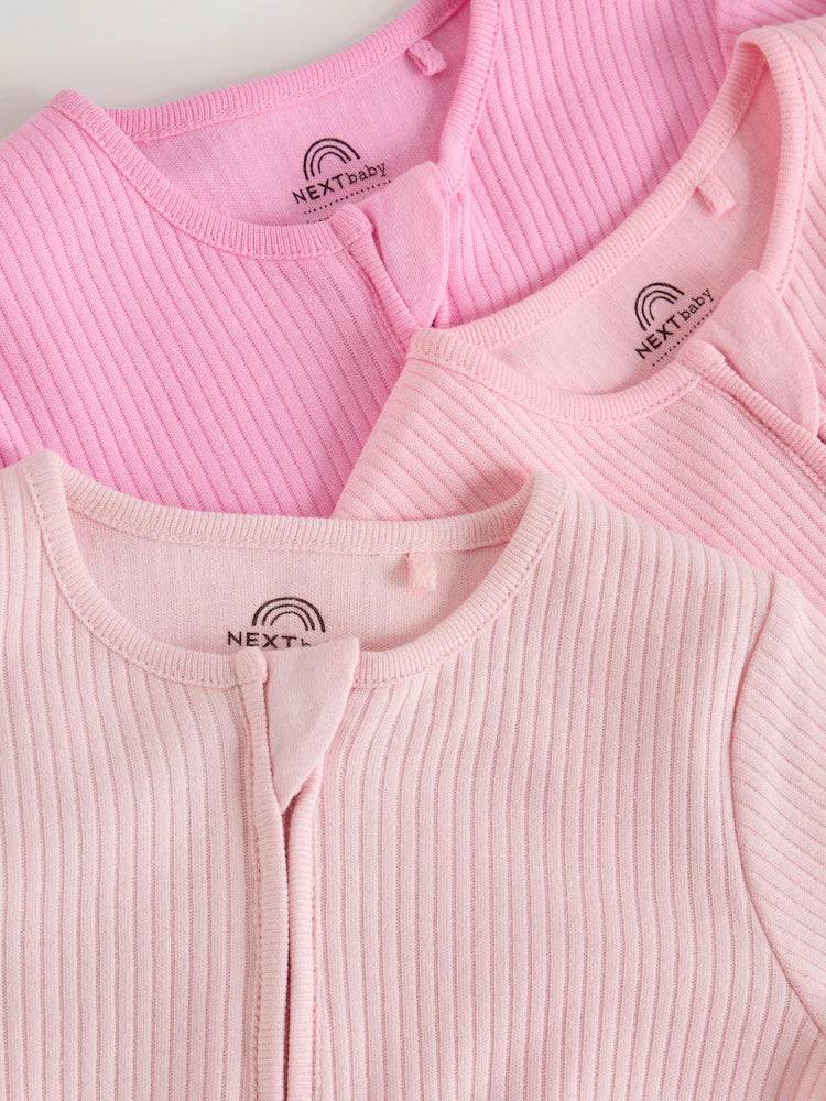 |BabyGirl| Kit Com 3 Macacões De Bebé Rosa com Fecho Bidirecional (0 aos 2 anos)
