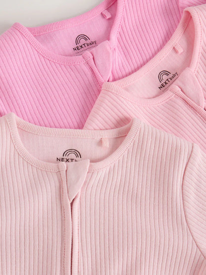 |BabyGirl| Kit Com 3 Macacões De Bebé Rosa com Fecho Bidirecional (0 aos 2 anos)