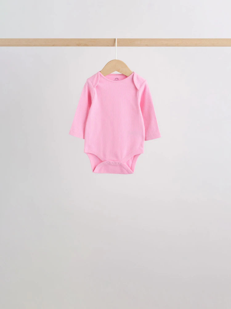 |BabyGirl| Kit Com 5 Bodies De Manga Longa Para Bebê (rosa/branco)