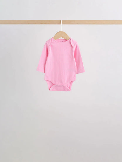 |BabyGirl| Kit Com 5 Bodies De Manga Longa Para Bebê (rosa/branco)