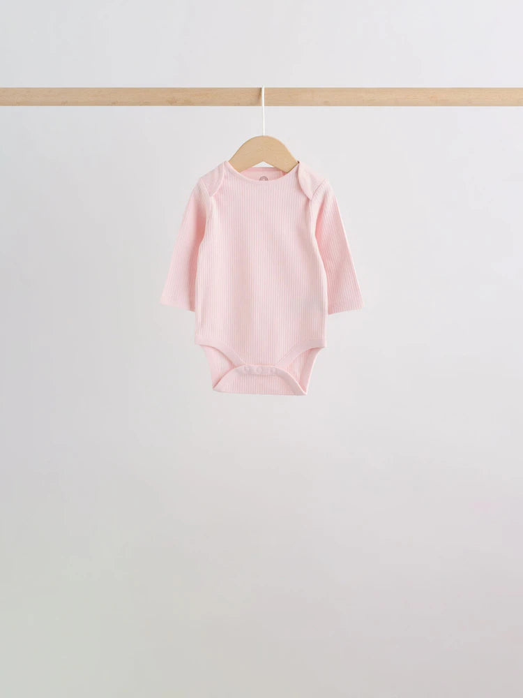 |BabyGirl| Kit Com 5 Bodies De Manga Longa Para Bebê (rosa/branco)