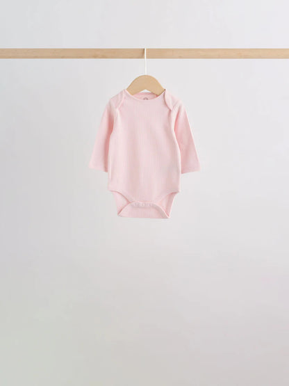 |BabyGirl| Kit Com 5 Bodies De Manga Longa Para Bebê (rosa/branco)