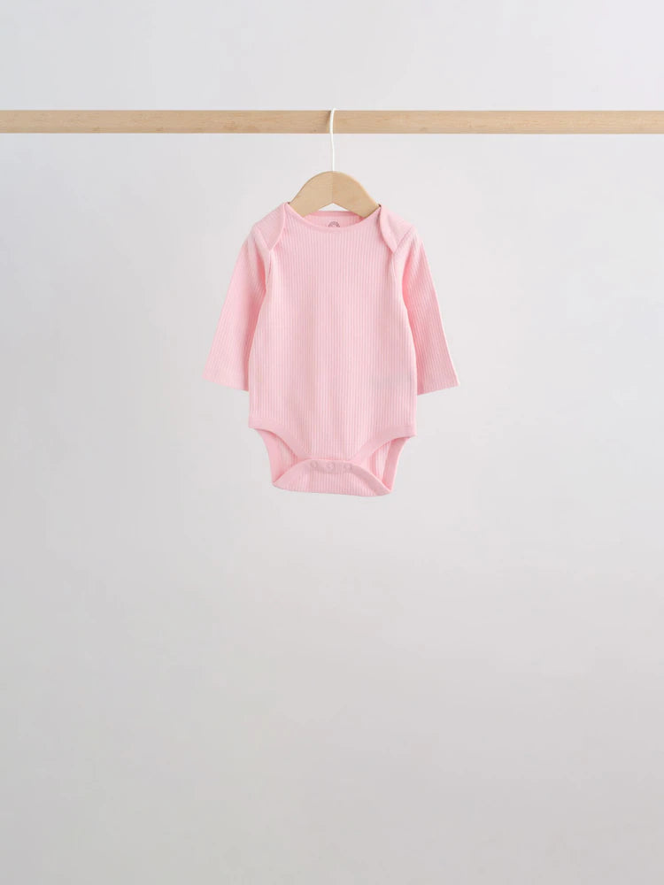|BabyGirl| Kit Com 5 Bodies De Manga Longa Para Bebê (rosa/branco)