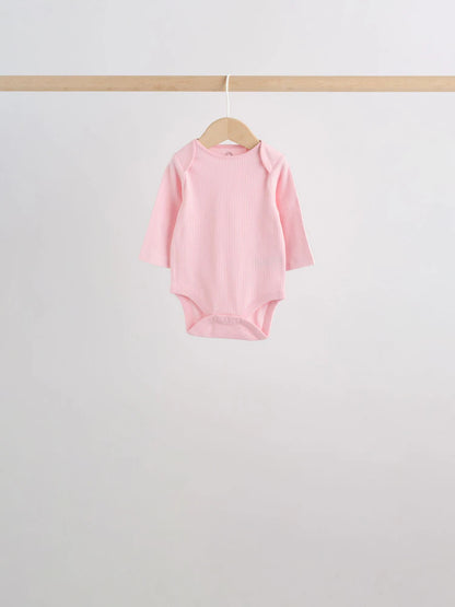 |BabyGirl| Kit Com 5 Bodies De Manga Longa Para Bebê (rosa/branco)