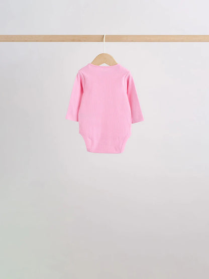 |BabyGirl| Kit Com 5 Bodies De Manga Longa Para Bebê (rosa/branco)