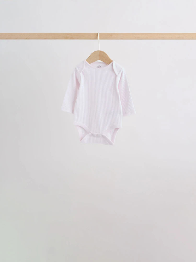 |BabyGirl| Kit Com 5 Bodies De Manga Longa Para Bebê (rosa/branco)