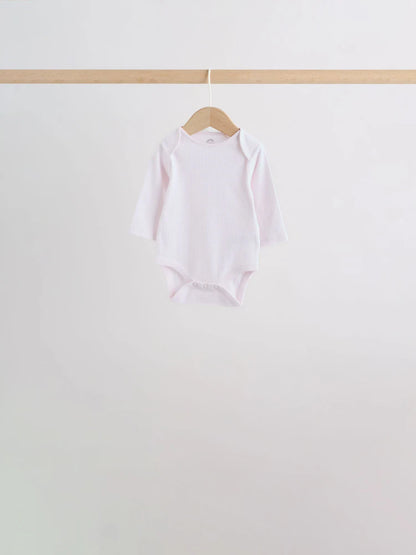 |BabyGirl| Kit Com 5 Bodies De Manga Longa Para Bebê (rosa/branco)