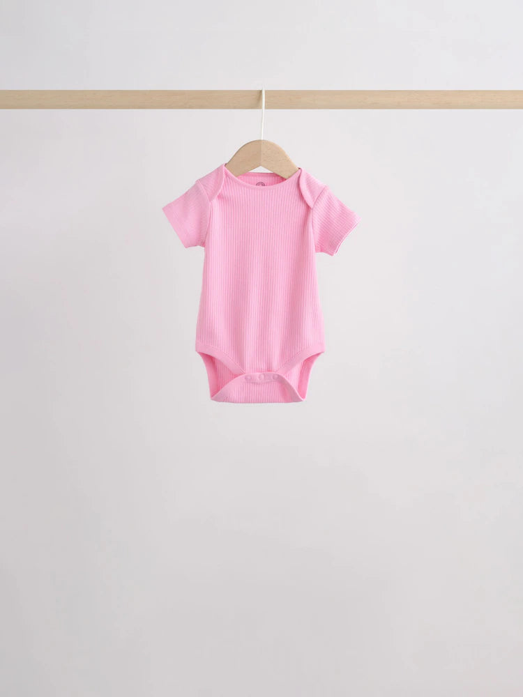 |BabyGirl| Kit Com 5 Bodies De Manga Curta Para Bebê (rosa/branco)