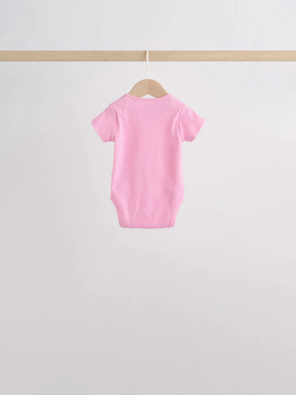 |BabyGirl| Kit Com 5 Bodies De Manga Curta Para Bebê (rosa/branco)