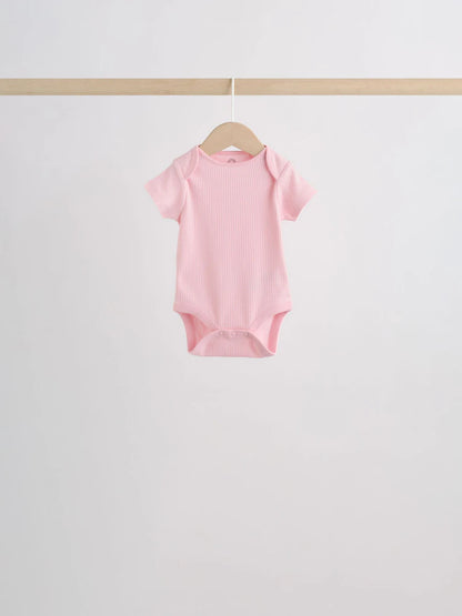|BabyGirl| Kit Com 5 Bodies De Manga Curta Para Bebê (rosa/branco)