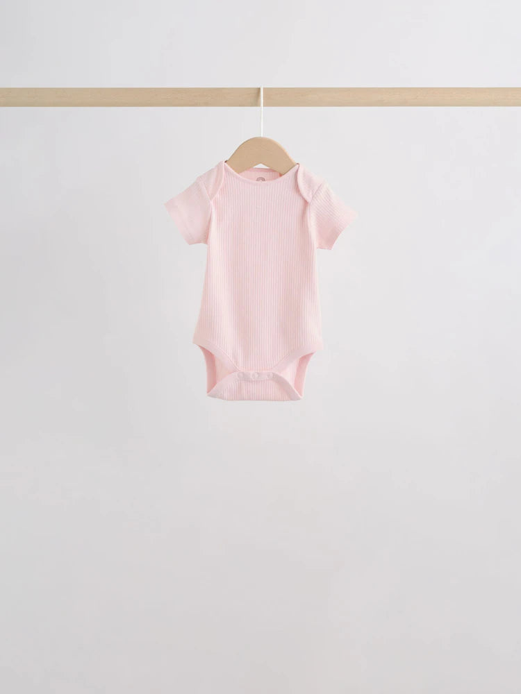 |BabyGirl| Kit Com 5 Bodies De Manga Curta Para Bebê (rosa/branco)