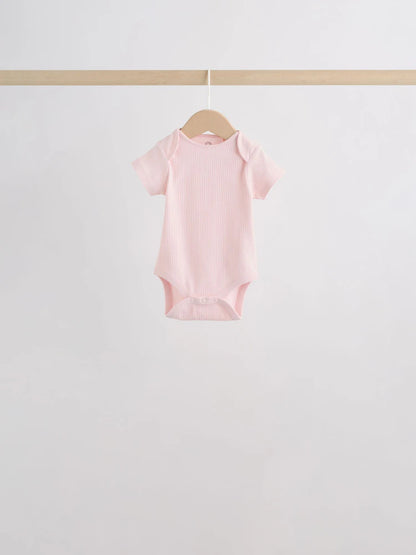|BabyGirl| Kit Com 5 Bodies De Manga Curta Para Bebê (rosa/branco)