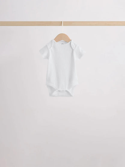 |BabyGirl| Kit Com 5 Bodies De Manga Curta Para Bebê (rosa/branco)