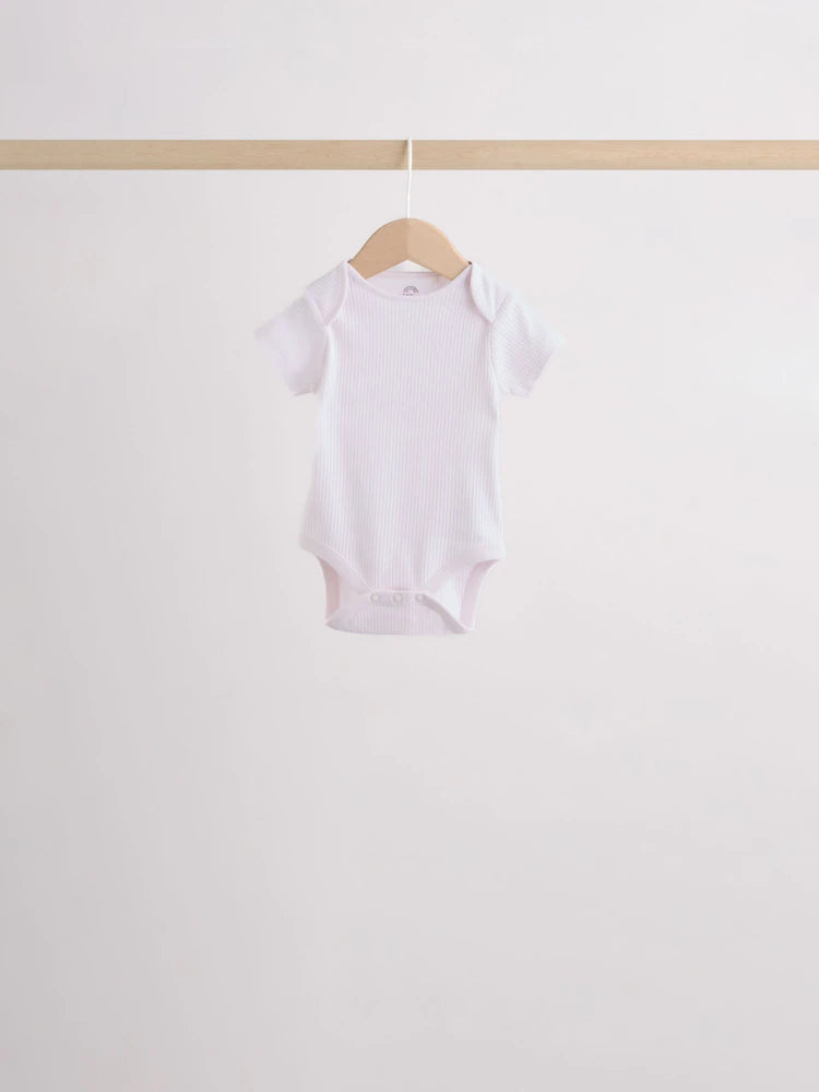 |BabyGirl| Kit Com 5 Bodies De Manga Curta Para Bebê (rosa/branco)