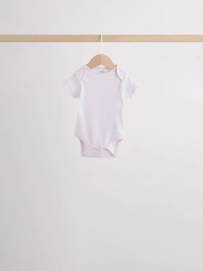 |BabyGirl| Kit Com 5 Bodies De Manga Curta Para Bebê (rosa/branco)