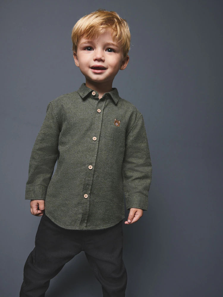 |Boy| Camiseta de Manga Longa com Estampa de Personagem e Acabamento Mescla Escovado – Green Bear (3 meses a 7 anos)