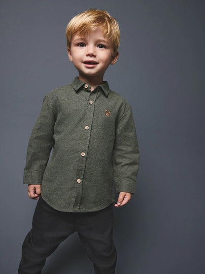 |Boy| Camiseta de Manga Longa com Estampa de Personagem e Acabamento Mescla Escovado – Green Bear (3 meses a 7 anos)