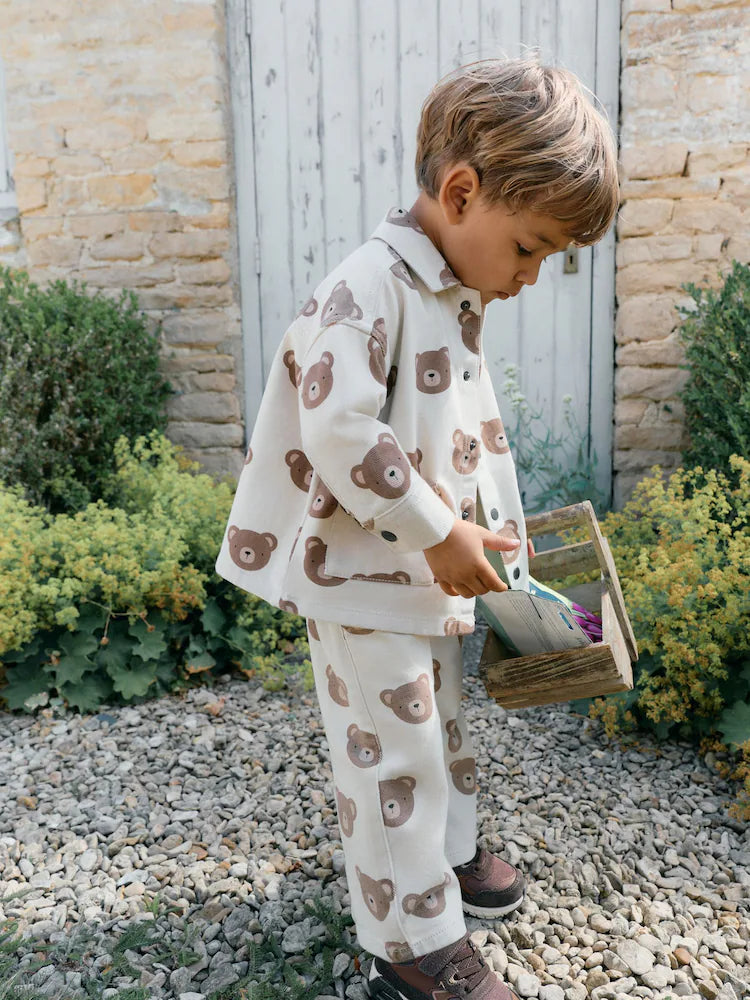 |Boy| Sobrecamisa De Sarja Estampada Na Cor Cru Com Estampa De Ursos (3 meses a 7 anos)