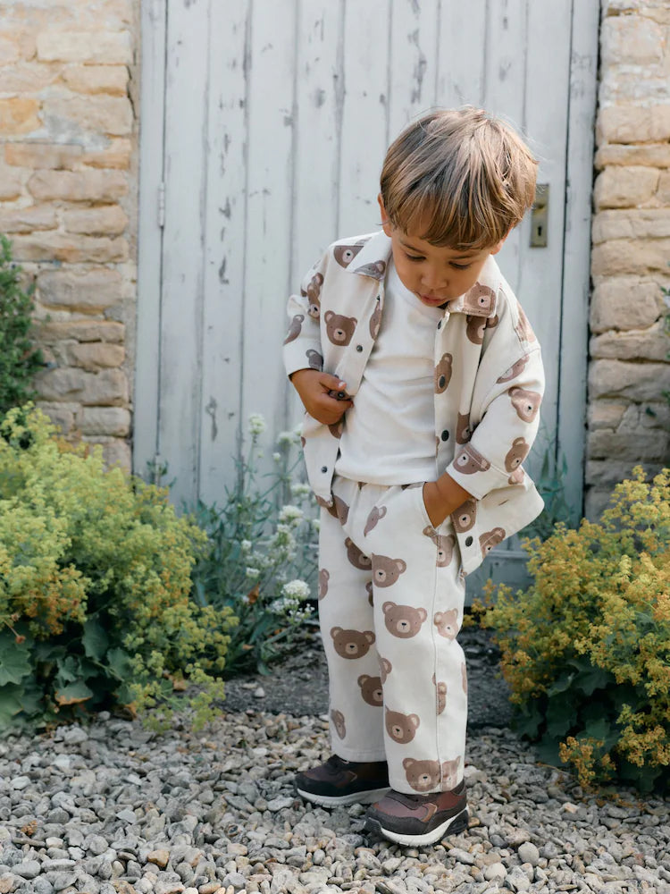 |Boy| Sobrecamisa De Sarja Estampada Na Cor Cru Com Estampa De Ursos (3 meses a 7 anos)