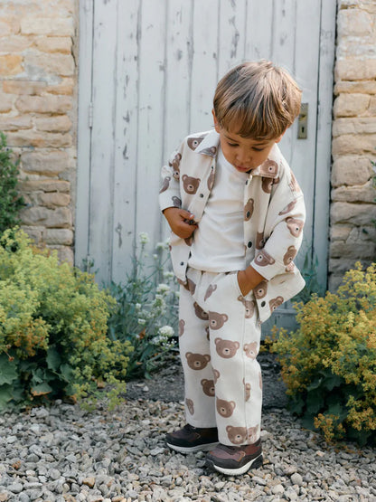|Boy| Sobrecamisa De Sarja Estampada Na Cor Cru Com Estampa De Ursos (3 meses a 7 anos)