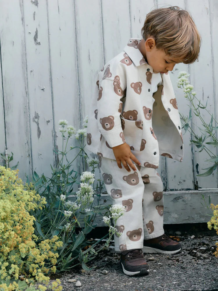 |Boy| Sobrecamisa De Sarja Estampada Na Cor Cru Com Estampa De Ursos (3 meses a 7 anos)