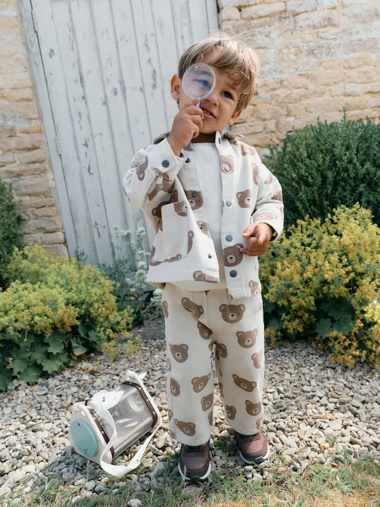 |Boy| Sobrecamisa De Sarja Estampada Na Cor Cru Com Estampa De Ursos (3 meses a 7 anos)