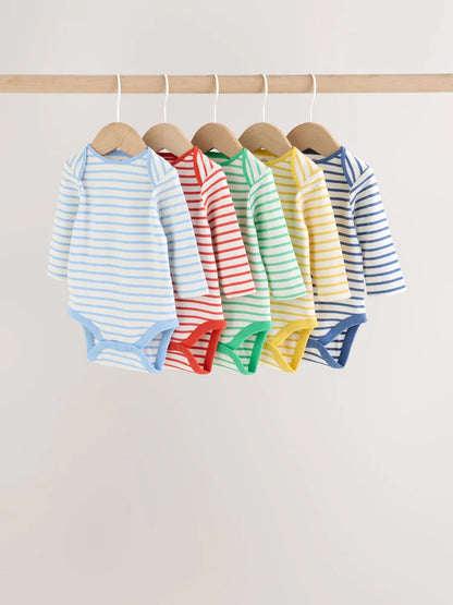 |BabyBoy| Kit com 5 Bodies de Manga Longa para Bebê com Listras Coloridas
