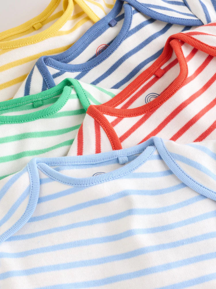 |BabyBoy| Kit com 5 Bodies de Manga Longa para Bebê com Listras Coloridas