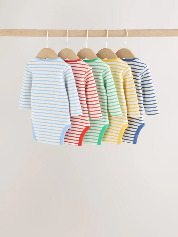 |BabyBoy| Kit com 5 Bodies de Manga Longa para Bebê com Listras Coloridas