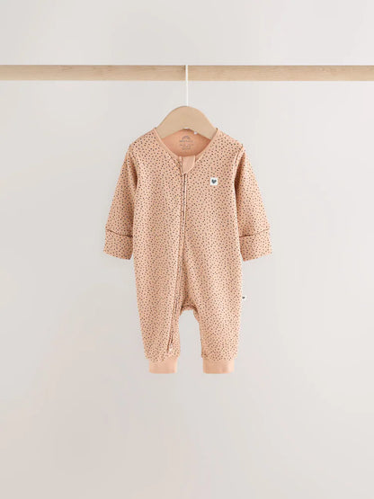 |BabyGirl| Kit com 3 Macacões de Bebê com Zíper Bidirecional – Estampa de Cachorrinho Marrom (0 a 3 anos)