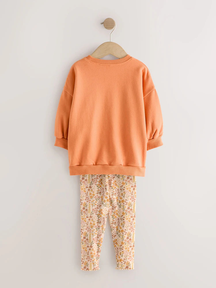 |Girl| Conjunto de Moletom e Legging Laranja com Estampa de Abóbora (3 meses a 7 anos)