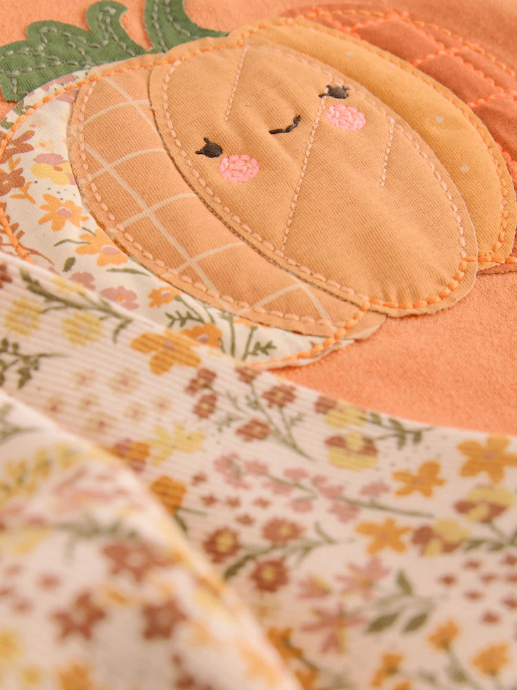 |Girl| Conjunto de Moletom e Legging Laranja com Estampa de Abóbora (3 meses a 7 anos)
