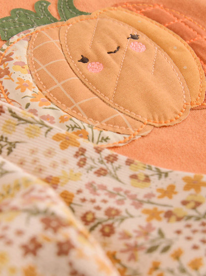 |Girl| Conjunto de Moletom e Legging Laranja com Estampa de Abóbora (3 meses a 7 anos)