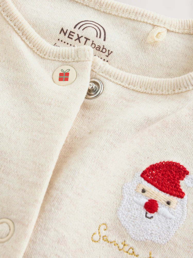 |BabyBoy| Macacão De Dormir Com Personagem Natalino Creme Para Bebês (0 meses a 3 anos)