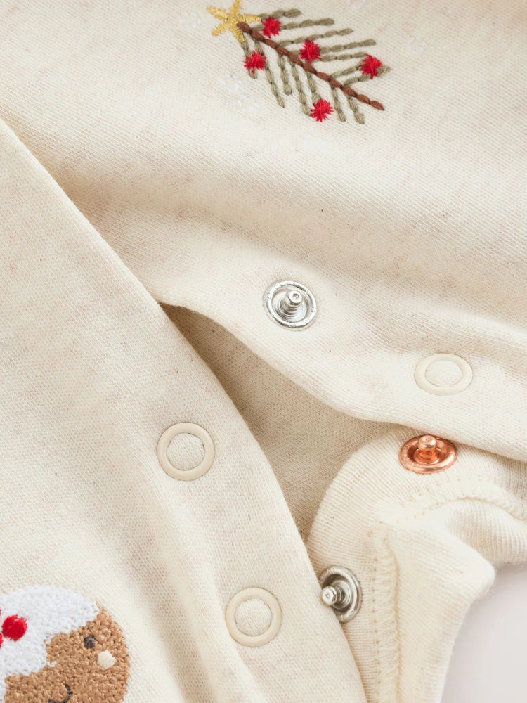 |BabyBoy| Macacão De Dormir Com Personagem Natalino Creme Para Bebês (0 meses a 3 anos)