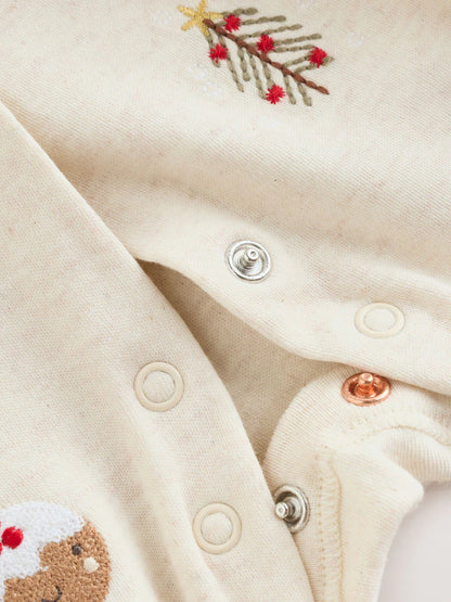 |BabyBoy| Macacão De Dormir Com Personagem Natalino Creme Para Bebês (0 meses a 3 anos)