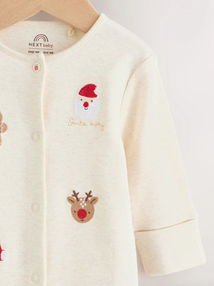 |BabyBoy| Macacão De Dormir Com Personagem Natalino Creme Para Bebês (0 meses a 3 anos)