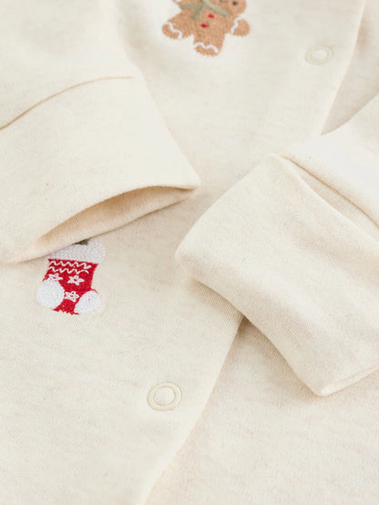 |BabyBoy| Macacão De Dormir Com Personagem Natalino Creme Para Bebês (0 meses a 3 anos)