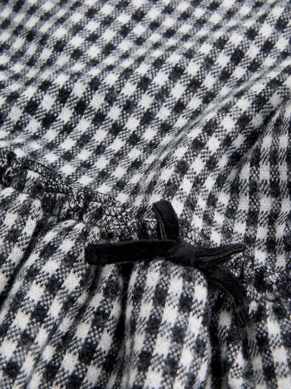 |BabyGirl| Vestido Xadrez Preto/Cinza Para Bebê, Manga Comprida, Em Camadas, Com Meia-Calça (0 meses a 2 anos)