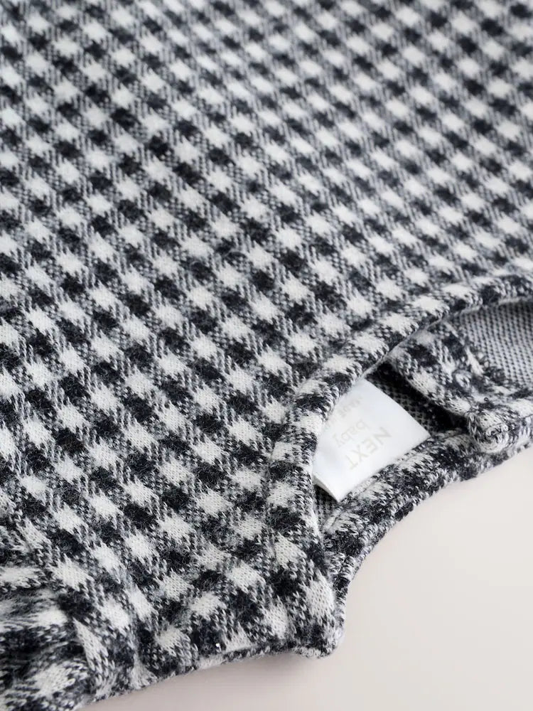 |BabyGirl| Vestido Xadrez Preto/Cinza Para Bebê, Manga Comprida, Em Camadas, Com Meia-Calça (0 meses a 2 anos)