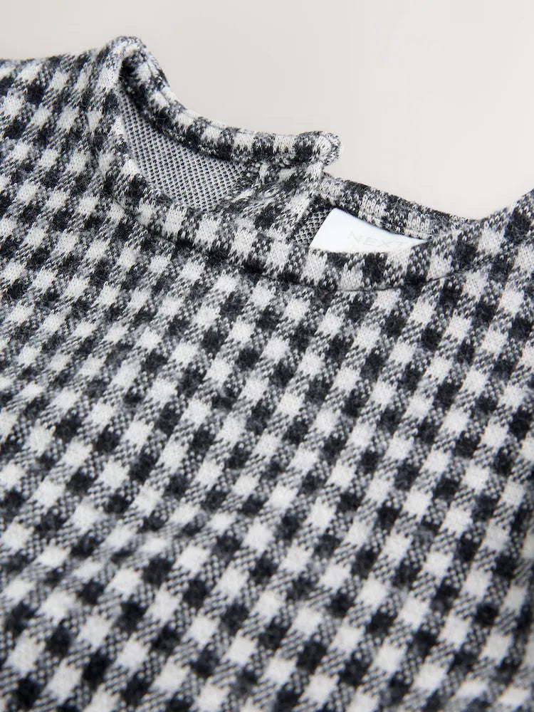 |BabyGirl| Vestido Xadrez Preto/Cinza Para Bebê, Manga Comprida, Em Camadas, Com Meia-Calça (0 meses a 2 anos)