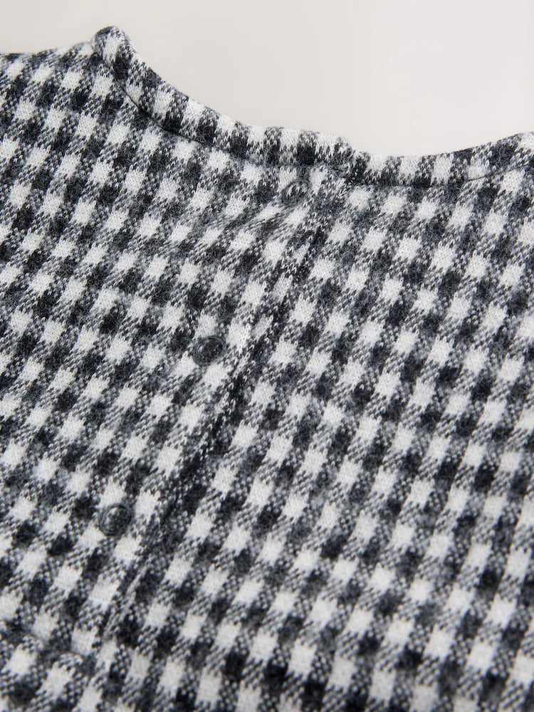 |BabyGirl| Vestido Xadrez Preto/Cinza Para Bebê, Manga Comprida, Em Camadas, Com Meia-Calça (0 meses a 2 anos)