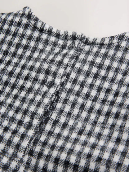 |BabyGirl| Vestido Xadrez Preto/Cinza Para Bebê, Manga Comprida, Em Camadas, Com Meia-Calça (0 meses a 2 anos)