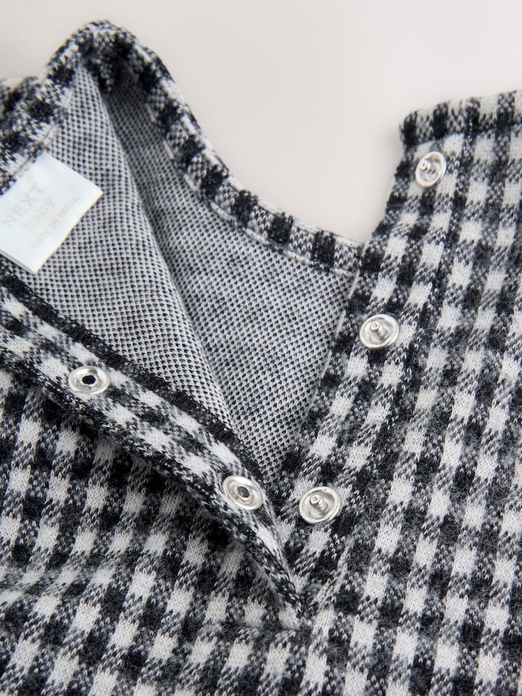 |BabyGirl| Vestido Xadrez Preto/Cinza Para Bebê, Manga Comprida, Em Camadas, Com Meia-Calça (0 meses a 2 anos)